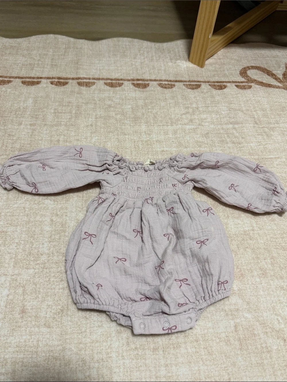 Quincy Mae Mauve Bow-Print Baby Bubble Romper
